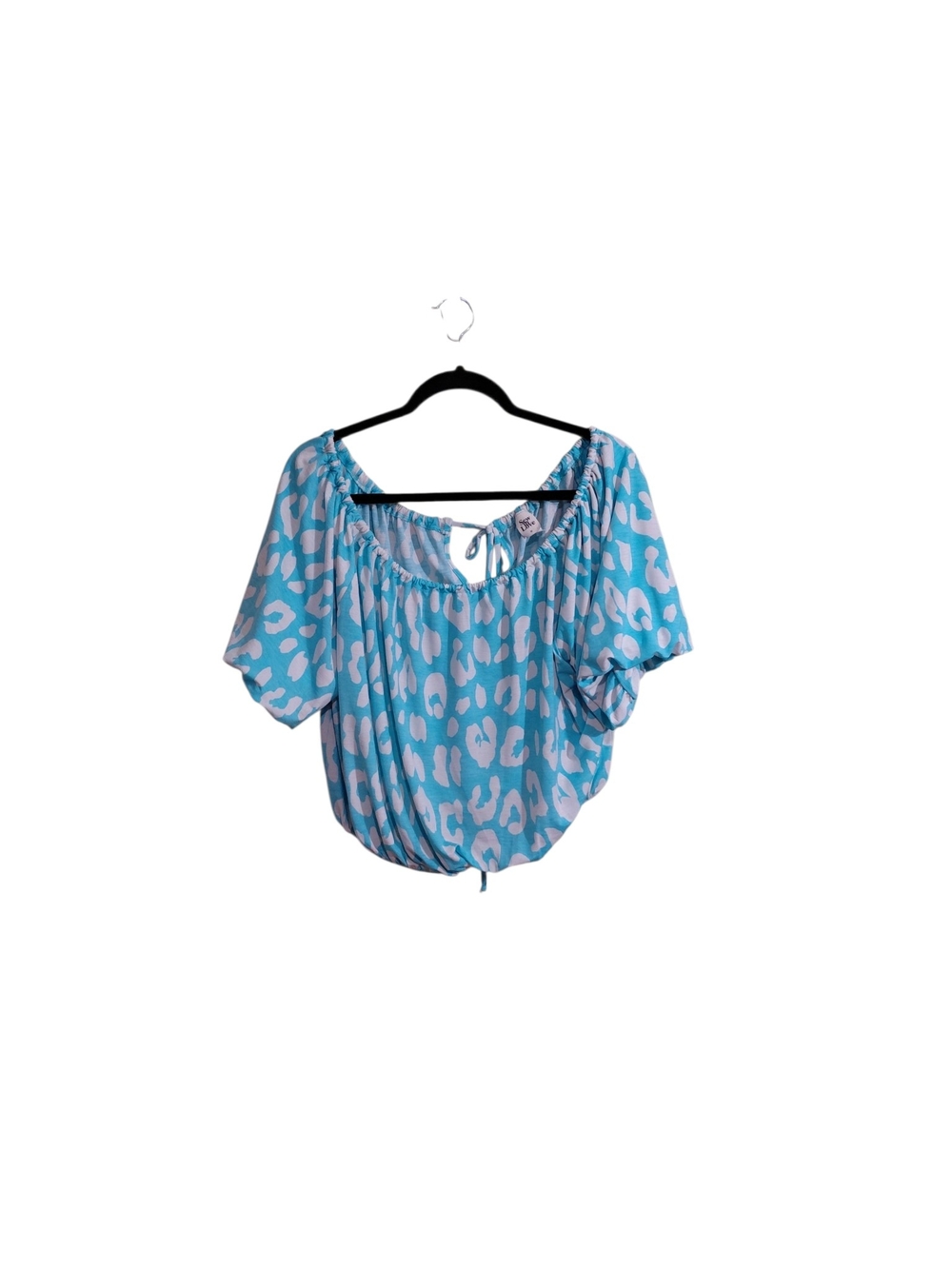 Sew In Love Aqua Leopard-Print Off-Shoulder Blouse